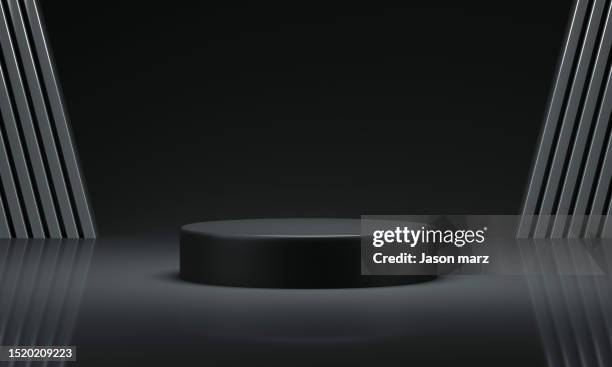 black 3d display platform space - construction platform stock pictures, royalty-free photos & images