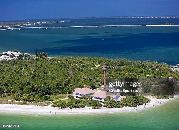 aerial view of sanibel island, florida - sanibel island stock pictures, royalty-free photos & images