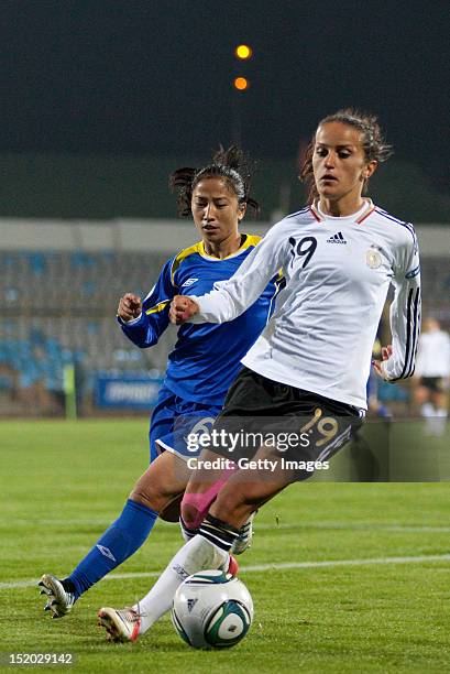 Fatmire Bajramaj in action during the Women's Euro 2013 qualifying match at Shakhtyor Stadium on September 15, 2012 in Karaganda, Kazakhstan.