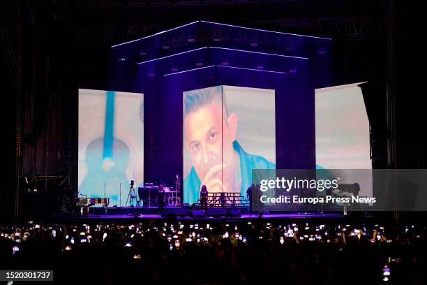 Singer Alejandro Sanz during a performance at the Auditorio Municipal Cortijo de Torres, on July 6 in Malaga, . Alejandro Sanz is a singer-songwriter...