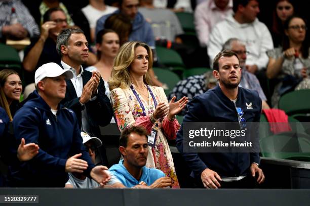 Kim Sears, wife of Andy Murray of Great Britain applauds during the match between Andy Murray of Great Britain and Stefanos Tsitsipas of Greece...