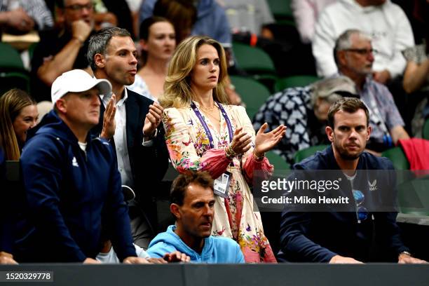 Kim Sears, wife of Andy Murray of Great Britain applauds during the match between Andy Murray of Great Britain and Stefanos Tsitsipas of Greece...