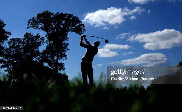 Ludvig Aberg of Sweden plays his shot from the 13th tee during the first round of the John Deere Classic at TPC Deere Run on July 06, 2023 in Silvis,...