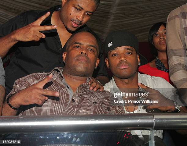 Larron Tate, Lahmard Tate and Larenz Tate attend a party held at Velvet Nightclub on September 2, 2012 in Atlanta, Georgia.