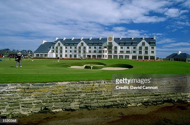 General view of the 18th green, clubhouse and new hotel at the Carnoustie Golf Club in Scotland. \ Mandatory Credit: David Cannon/Allsport