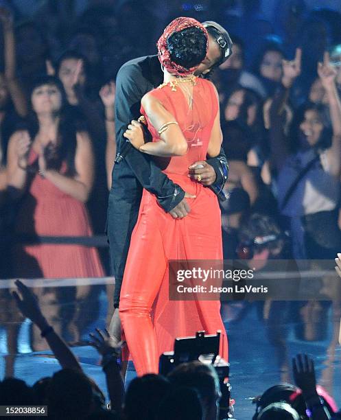 Rocky and Rihanna perform at the 2012 MTV Video Music Awards at Staples Center on September 6, 2012 in Los Angeles, California.