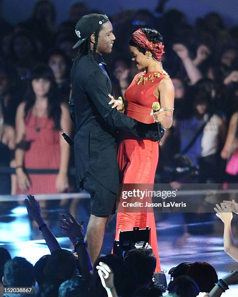 Rocky and Rihanna perform at the 2012 MTV Video Music Awards at Staples Center on September 6, 2012 in Los Angeles, California.