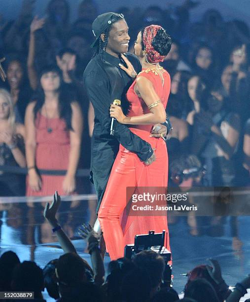 Rocky and Rihanna perform at the 2012 MTV Video Music Awards at Staples Center on September 6, 2012 in Los Angeles, California.