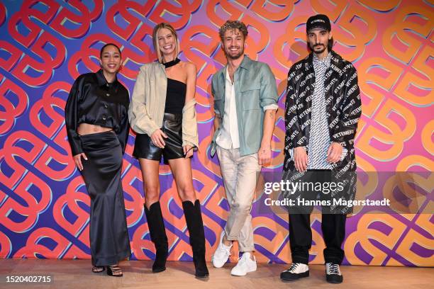 Jenny Augusta, Sarah Brandner, Simon Lohmeyer and Julian Daynov attend the Breuninger Sneak Peek Event at Breuninger Flagship Store Munich on July...