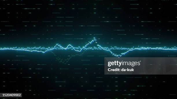 audiowellenform auf schwarzem hintergrund - frequenz stock-fotos und bilder