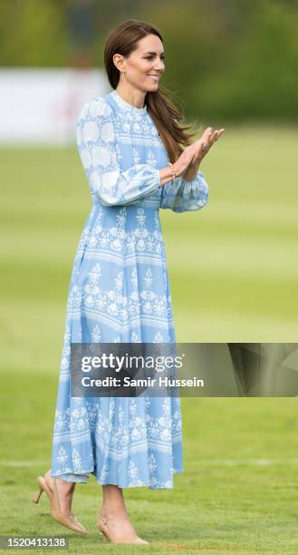Catherine, Princess of Wales attends the Out-Sourcing Inc. Royal Charity Polo Cup 2023 at Guards Polo Club on July 06, 2023 in Egham, England.