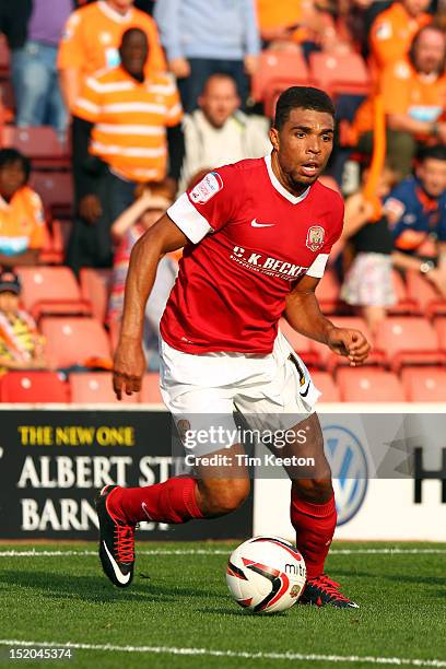 Barnsley's Scott Golbourne during the npower Championship match between Barnsley and Blackpool at Oakwell Stadium on September 15, 2012 in Barnsley,...