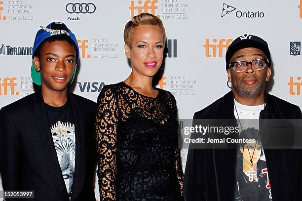 Director Spike Lee with wife Tonya Lewis Lee and son Jackson Lee attend the "Bad 25" Premiere during the 2012 Toronto International Film Festival...