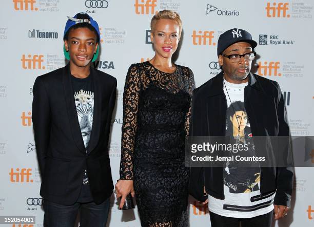 Director Spike Lee with wife Tonya Lewis Lee and son Jackson Lee attend the "Bad 25" Premiere during the 2012 Toronto International Film Festival...