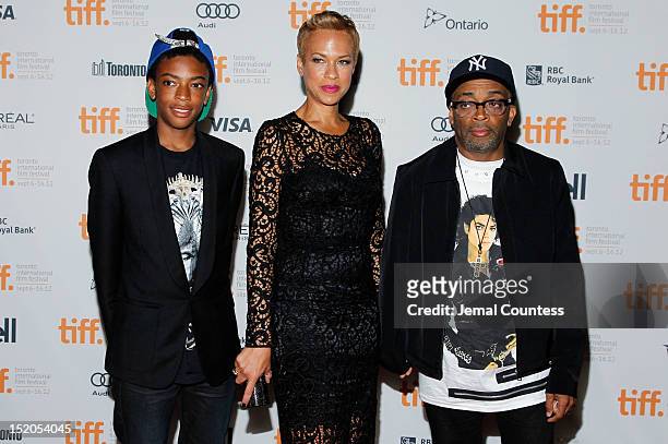 Director Spike Lee with wife Tonya Lewis Lee and son Jackson Lee attend the "Bad 25" Premiere during the 2012 Toronto International Film Festival...