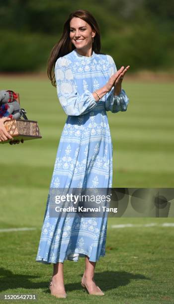 Catherine, Princess of Wales attends the Out-Sourcing Inc. Royal Charity Polo Cup 2023 at Guards Polo Club on July 06, 2023 in Egham, England.