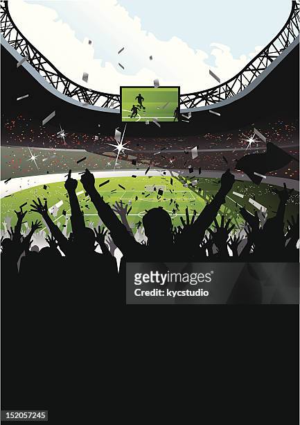 bildbanksillustrationer, clip art samt tecknat material och ikoner med cheering crowd in soccer stadium - fan