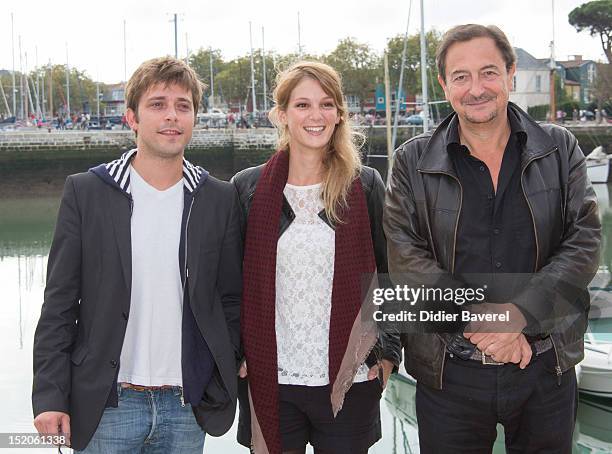 Julien Baumgartner , Emilie Piponnier and Wladimir Yordanoff pose during the 'Un petit bout de France' Photocall at La Rochelle Fiction Television...