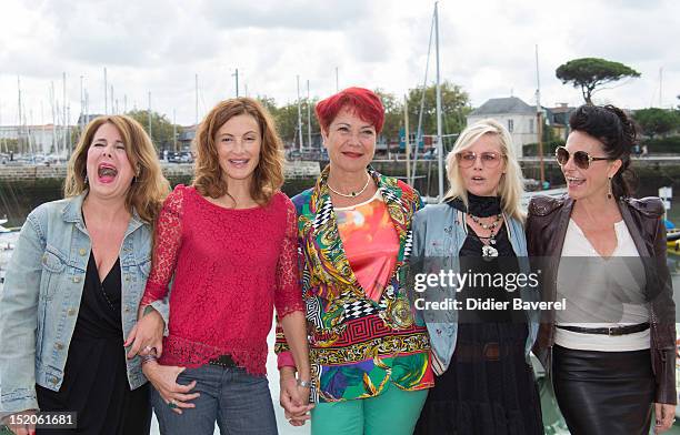 Ariane Seguillon , Camille Japy, Pascale Breugnot, producer, Florence Thomassin and Lio pose during the 'Tiger Lily' Photocall at La Rochelle Fiction...