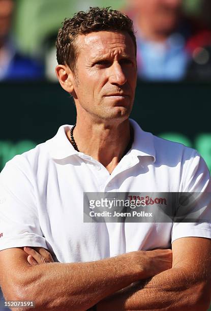 German Davis Cup team captain Patrik Kuehnen is seen during the Davis Cup World Group Play-Off match between Germany and Australia at Rothenbaum on...