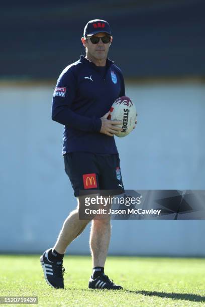 Brad Fittler head coach of the Blues looks on during a New South Wales Blues State of Origin Training Session at NSWRL Centre of Excellence on July...