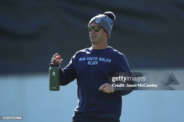 Andrew Johns looks on during a New South Wales Blues State of Origin Training Session at NSWRL Centre of Excellence on July 07, 2023 in Sydney,...