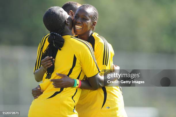 Senegal of Deutschland 1 clebrate during the KOMM MIT amateur tournament at the August Wenzel Stadium on September 16, 2012 in Barsinghausen, Germany.