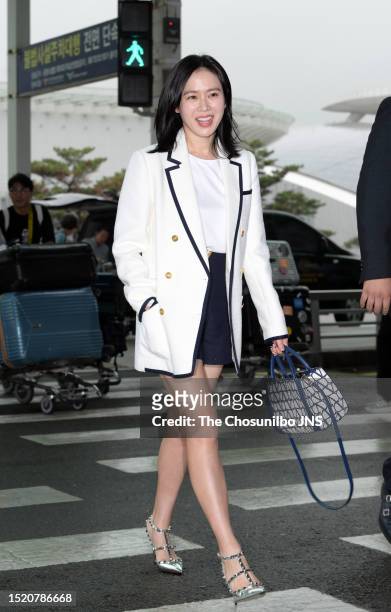 South Korean actress Son Ye-jin is seen leaving Incheon International Airport for Valentino's haute couture fall-winter 2023 fashion show on July 04,...
