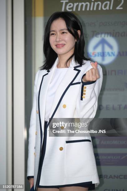 South Korean actress Son Ye-jin is seen leaving Incheon International Airport for Valentino's haute couture fall-winter 2023 fashion show on July 04,...