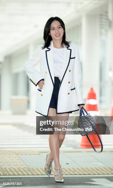 South Korean actress Son Ye-jin is seen leaving Incheon International Airport for Valentino's haute couture fall-winter 2023 fashion show on July 04,...