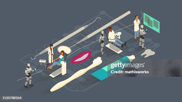 stockillustraties, clipart, cartoons en iconen met dentistry ai illustration - artificieel neuraal netwerk