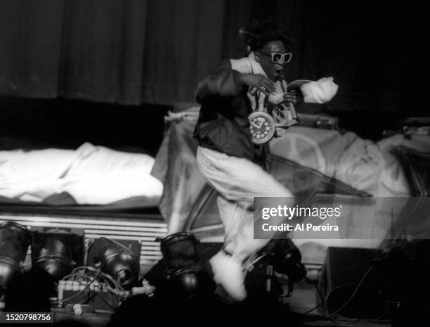 Rapper Flavor Flav of Public Enemy performs at Radio City Music Hall on July 24, 1991 in New York City.