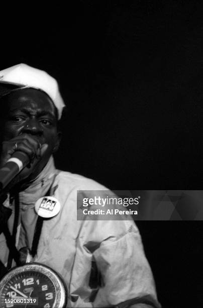 Rapper Flavor Flav of Public Enemy performs at Radio City Music Hall on July 24, 1991 in New York City.