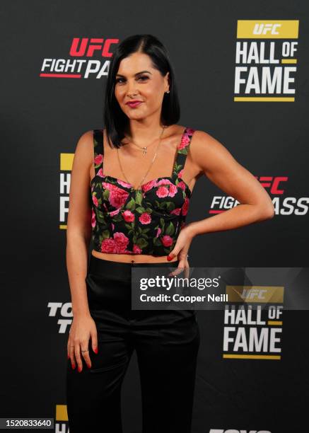 Megan Olivi arrives on the red carpet prior to the UFC Hall of Fame Induction Ceremony at T-Mobile Arena on July 06, 2023 in Las Vegas, Nevada.