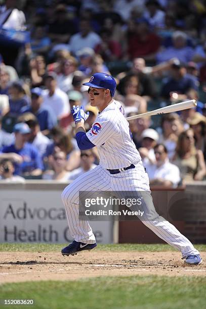 Anthony Rizzo of the Chicago Cubs bats during the game against the Pittsburgh Pirates on August 1, 2012 at Wrigley Field in Chicago, Illinois. The...