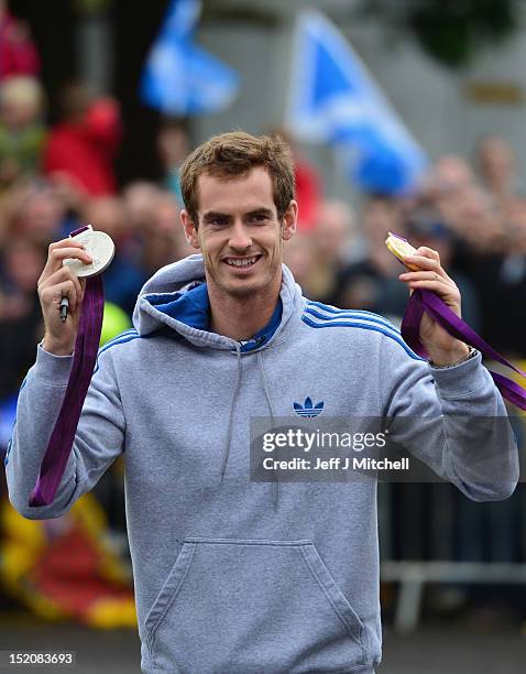 Tennis player Andy Murray returns to Dunblane following his win in the US Open and his gold medal in the 2012 Olympic games in London, on September...