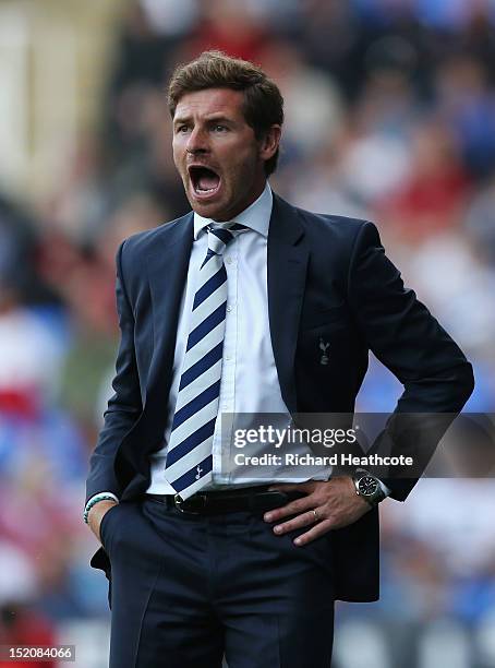 Andre Villas-Boas, manager of Tottenham Hotspur gives instructions during the Barclays Premier League match between Reading and Tottenham Hotspur at...