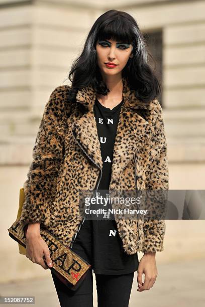 Amanda Hendrick aftering attending the front row for the Vivienne Westwood Red Label show on day 3 of London Fashion Week Spring/Summer 2013, at the...