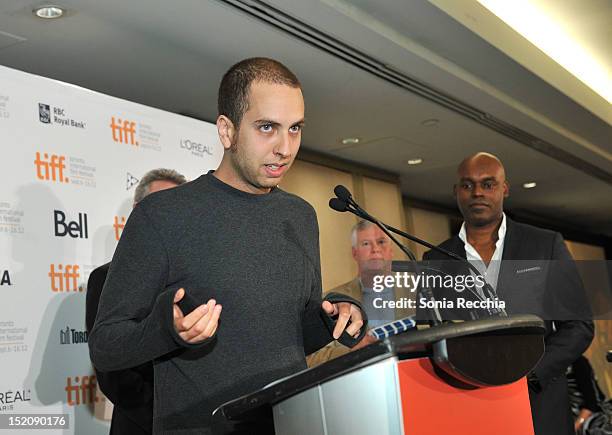 Brandon Cronenberg, winner of The SKYY Vodka Award for Best Canadian First Feature Film for "Antiviral", speaks at the 37th Toronto International...