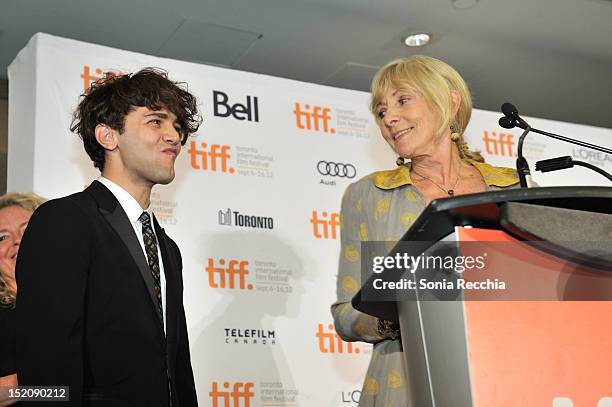 Lyse Lafontaine and Filmmaker Xavier Dolan, winners of The City of Toronto + Canada Goose Award for Best Canadian Feature Film for "Laurence Anyways"...