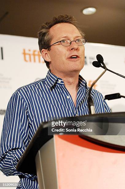Programmer Thom Powers speaks at the 37th Toronto International Film Festival Award Winner Ceremony held at the InterContinental Toronto Center Hotel...