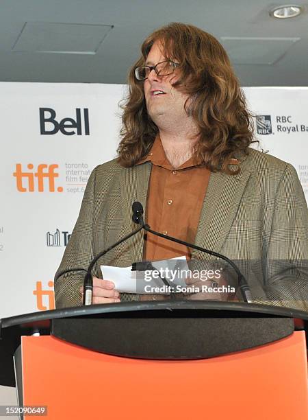 Shorts Jury memeber Reginald Harkema speaks at the 37th Toronto International Film Festival Award Winner Ceremony held at the InterContinental...