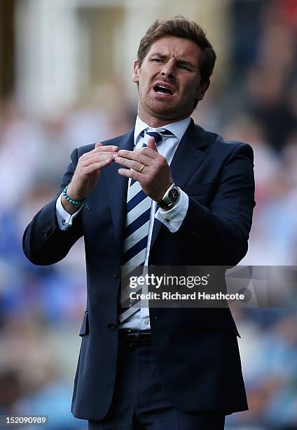 Andre Villas-Boas, manager of Tottenham Hotspur reacts during the Barclays Premier League match between Reading and Tottenham Hotspur at Madejski...