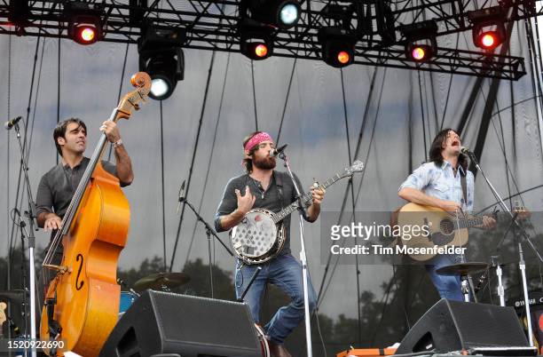 Bob Crawford, Scott Avett, and Seth Avett of The Avett Brothers perform during the Austin City Limits Music Festival at Zilker Park on October 2,...
