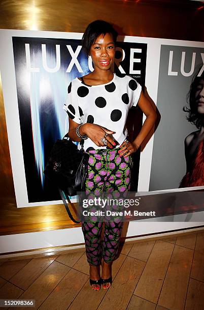 Tolulah Adeyemi arrives at the Fearless Party with LUXURE Magazine at The Club at The Ivy on September 16, 2012 in London, England.