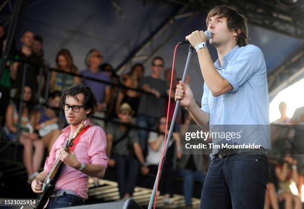 Laurent Brancowitz and Thomas Mars of Phoenix perform during the Austin City Limits Music Festival at Zilker Park on October 2, 2009 in Austin, Texas.