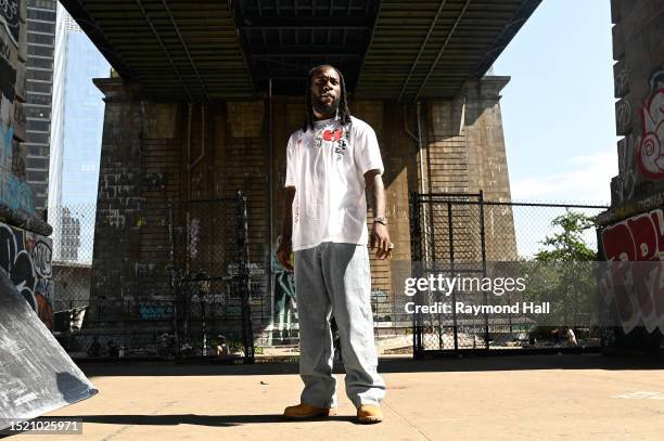 Burna Boy is seen on set of his music video in SoHo on July 06, 2023 in New York City.