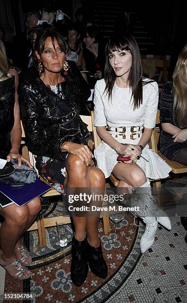 Countess Debbie von Bismarck and Annabelle Neilson attend the front row for the Philip Treacy show on day 3 of London Fashion Week Spring/Summer...