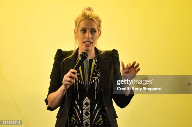 Comedian Sara Pascoe performs on stage during Kings Place Festival 2012 at Kings Place on September 16, 2012 in London, United Kingdom.