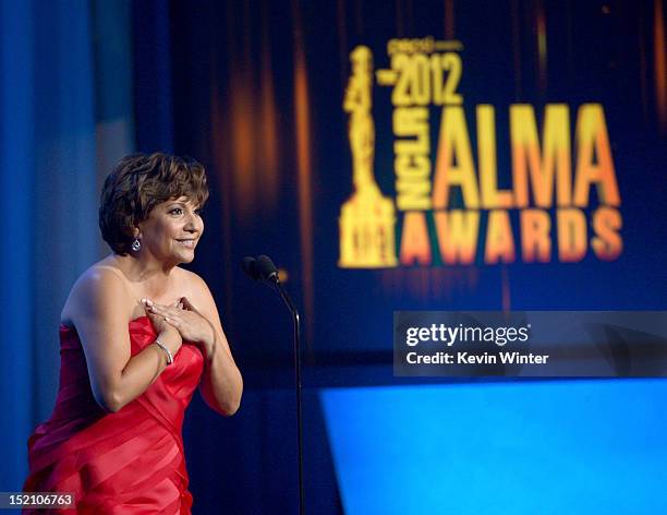 President & CEO NCLR Janet Murguia speaks onstage at the 2012 NCLR ALMA Awards at Pasadena Civic Auditorium on September 16, 2012 in Pasadena,...